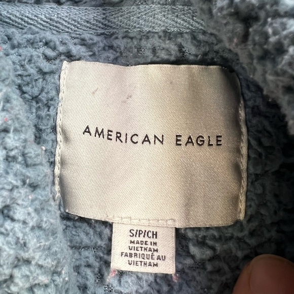 American Eagle Sweater Womens Size Small Blue Sherpa Fleece Hoodie Pullover - Picture 3 of 6